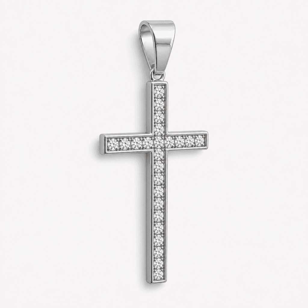 Channel Iced Cross Pendant in Silver