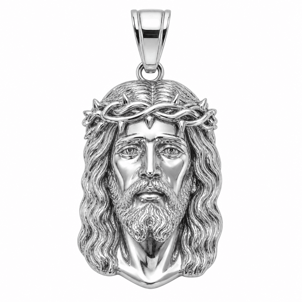 Classic Jesus Head Pendant in Silver