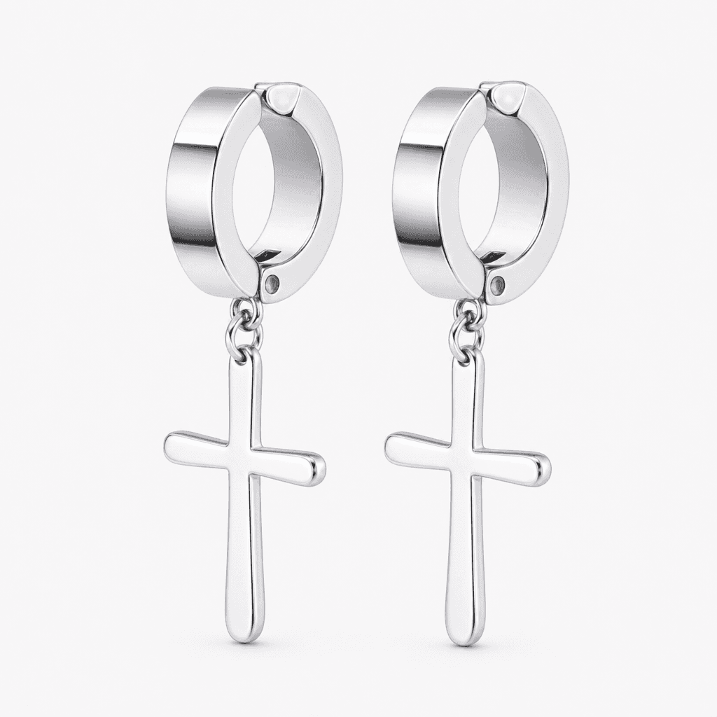 Cross Dangle Clip-On Earrings in Silver