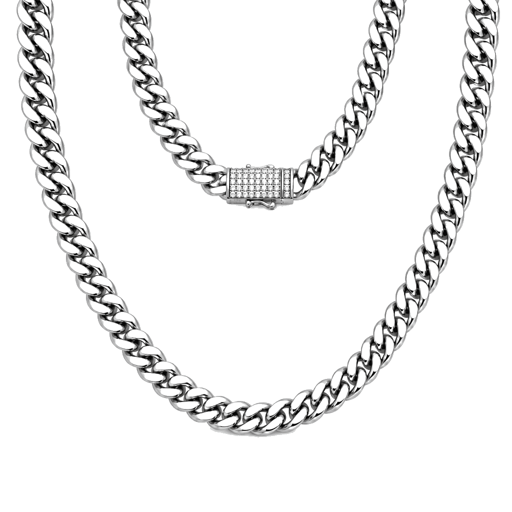 Cuban Miami CZ Box Lock Chain in Silver