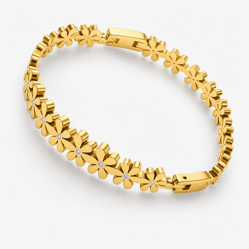 Daisy Flower Hinge Bangle in Gold