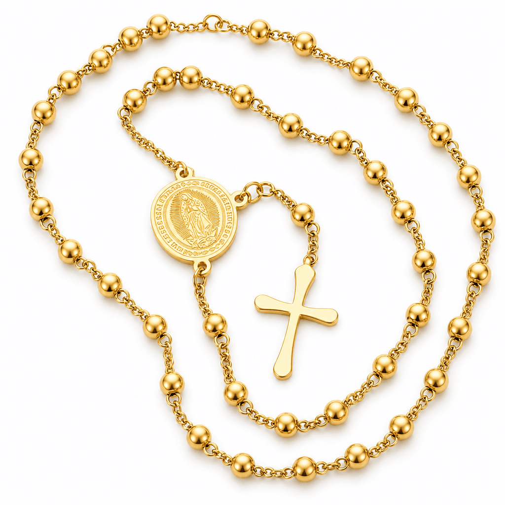 Guadalupe Rosary Necklace in Gold