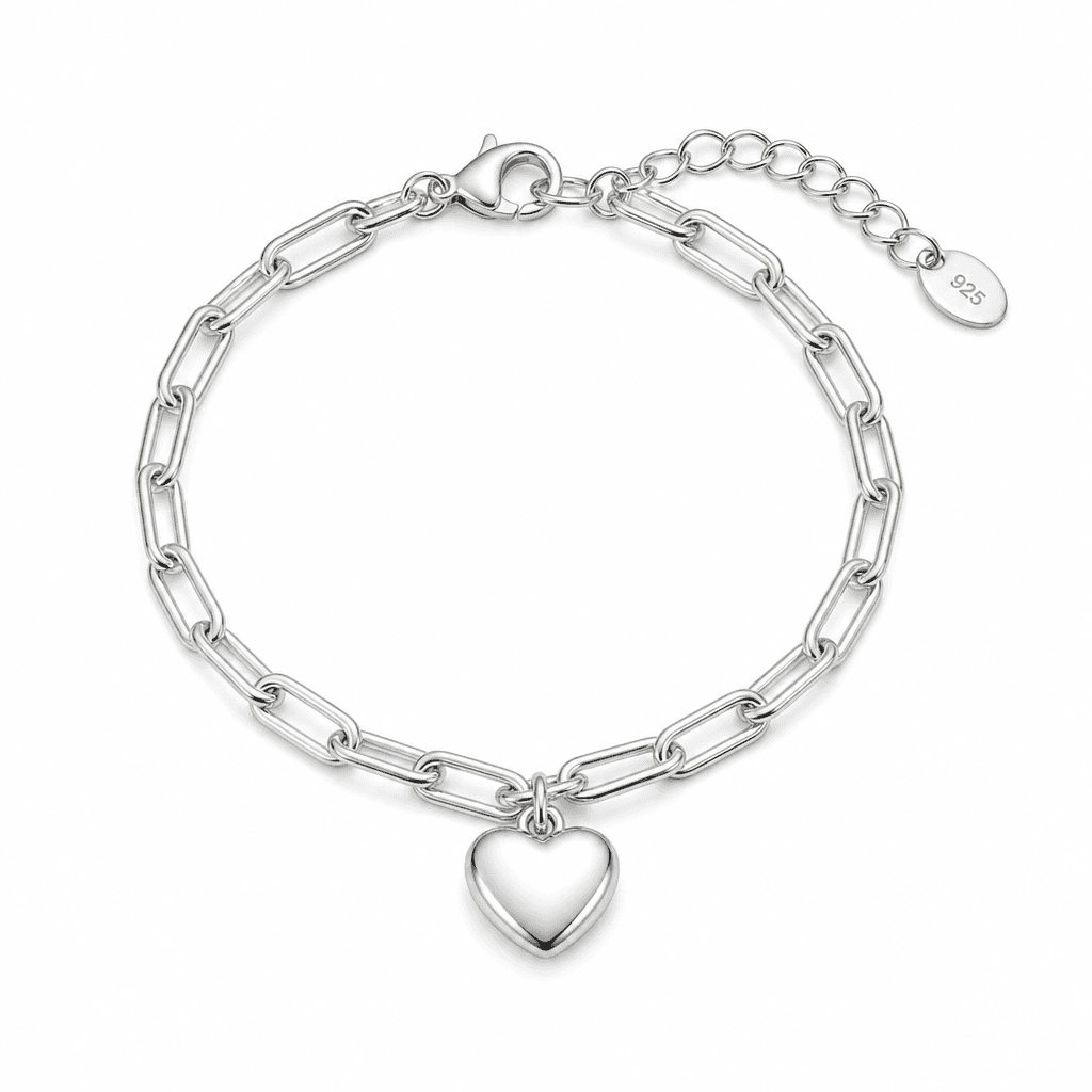 Heart Charm Box Link Bracelet in Silver