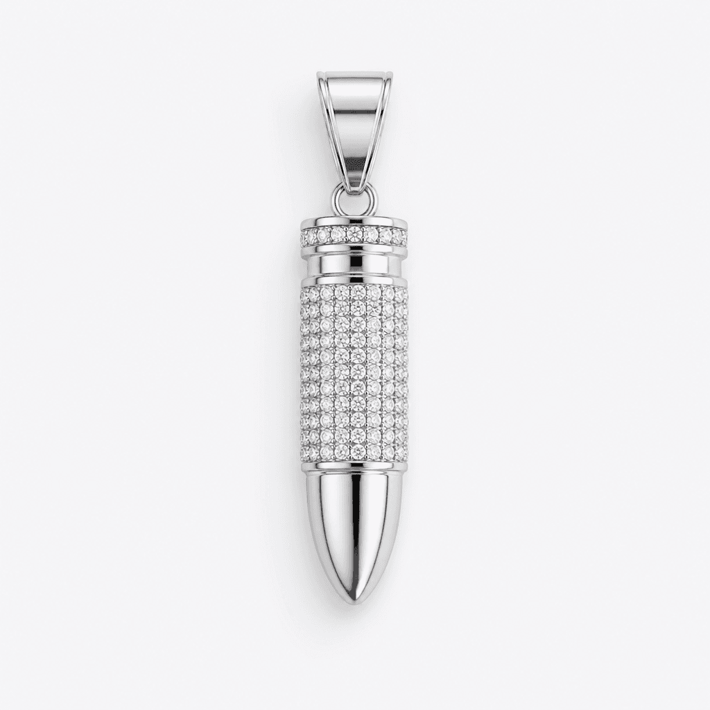 Iced Bullet Pendant in Silver