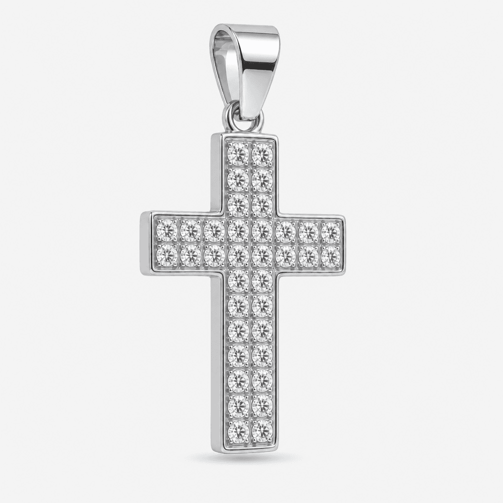 Iced-Out Cross Pendant in Silver