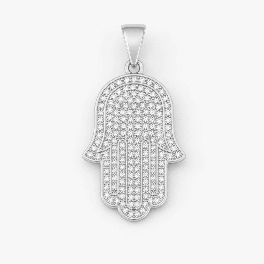 Iced Hamsa Pendant in Silver
