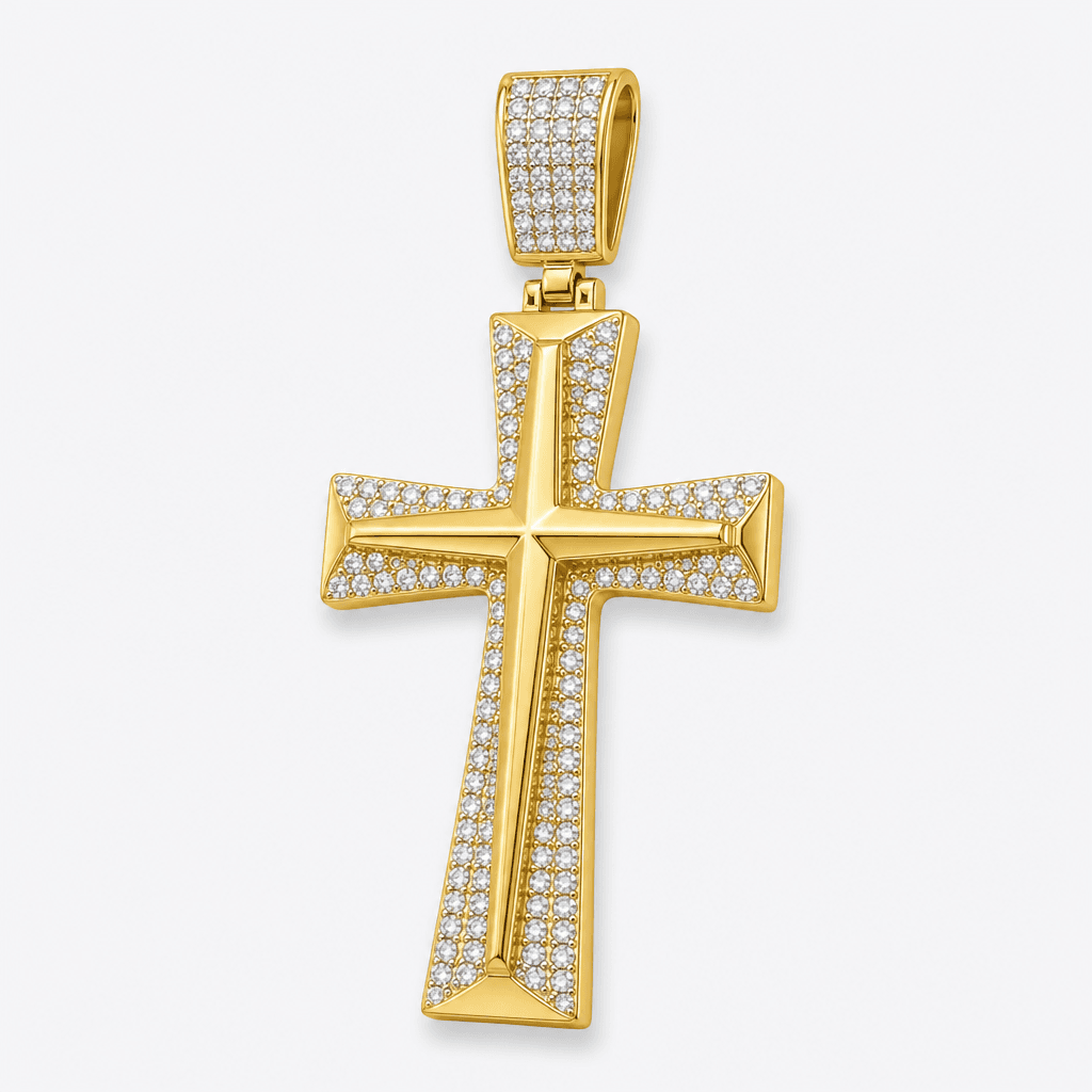 Iced Layered Cross Pendant in Gold