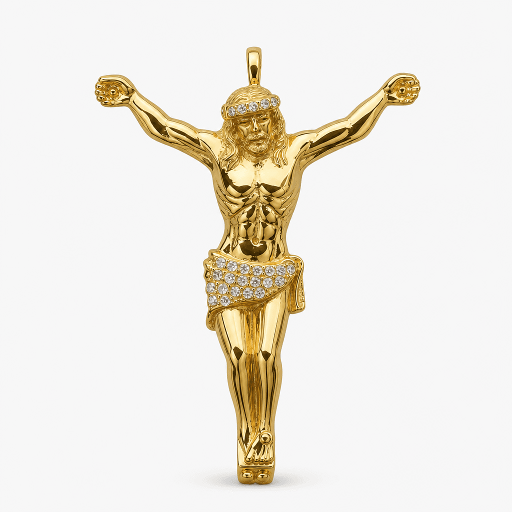 Jesus Corpus Rhinestone Pendant in Gold