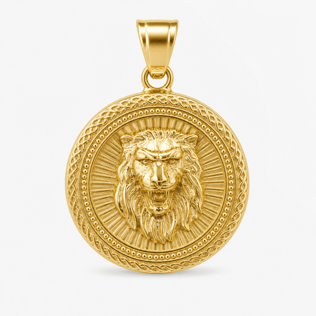 Lion Sunburst Medallion Pendant in Gold