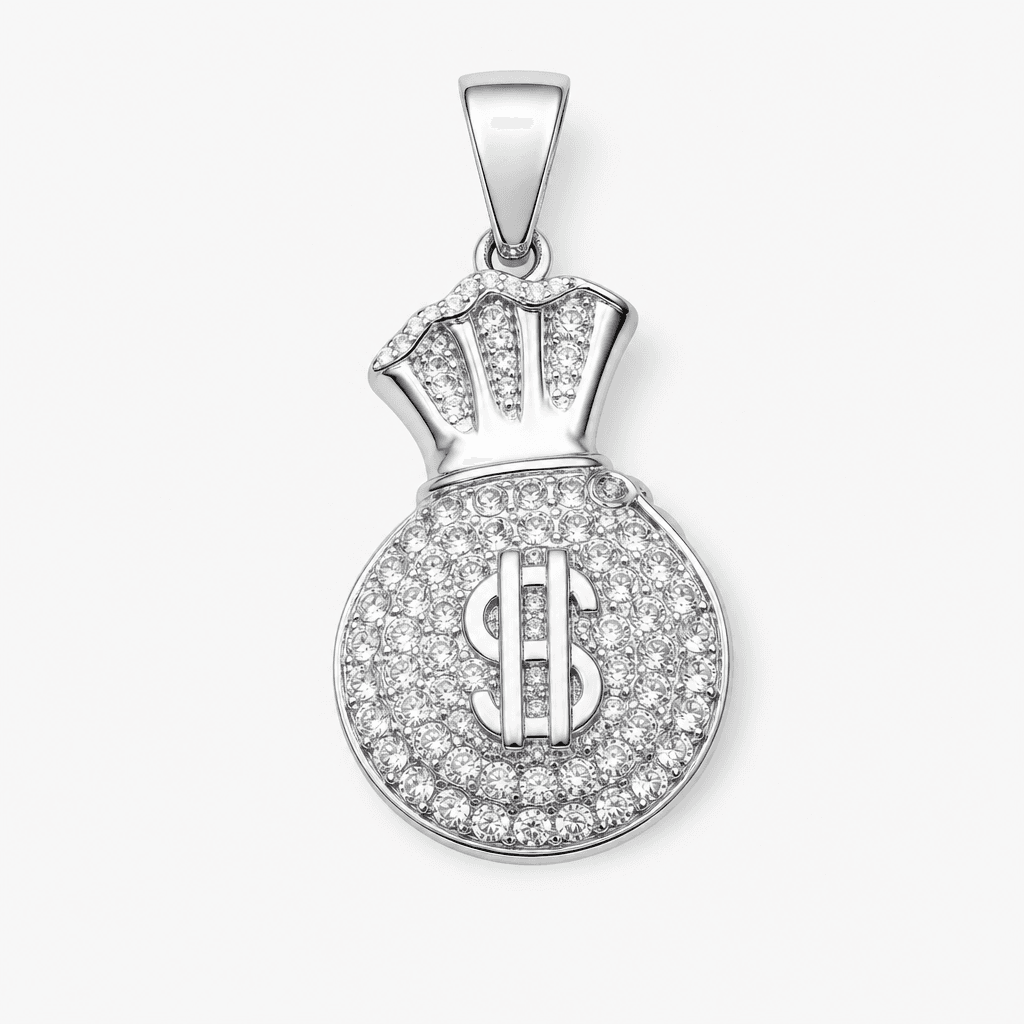 Money Bag Dollar Pendant in Silver
