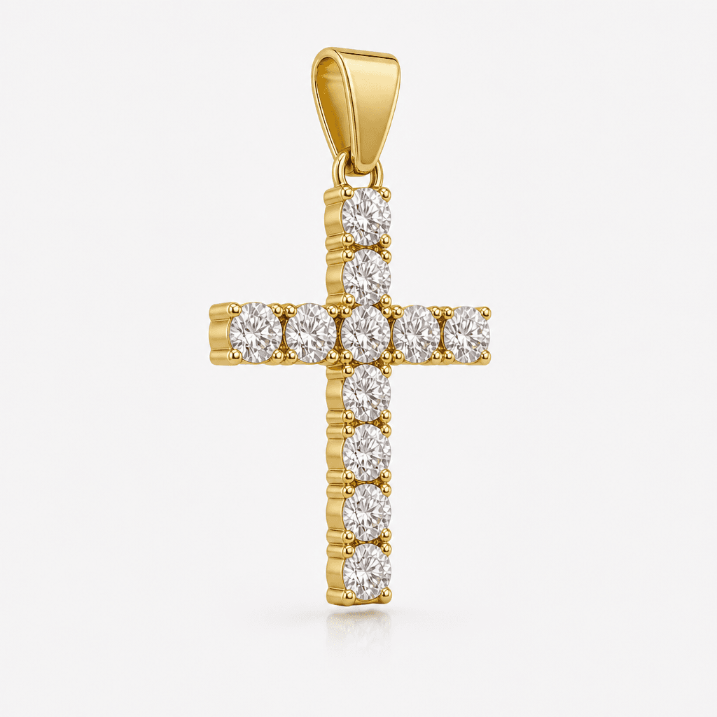 Prong CZ Cross Pendant in Gold