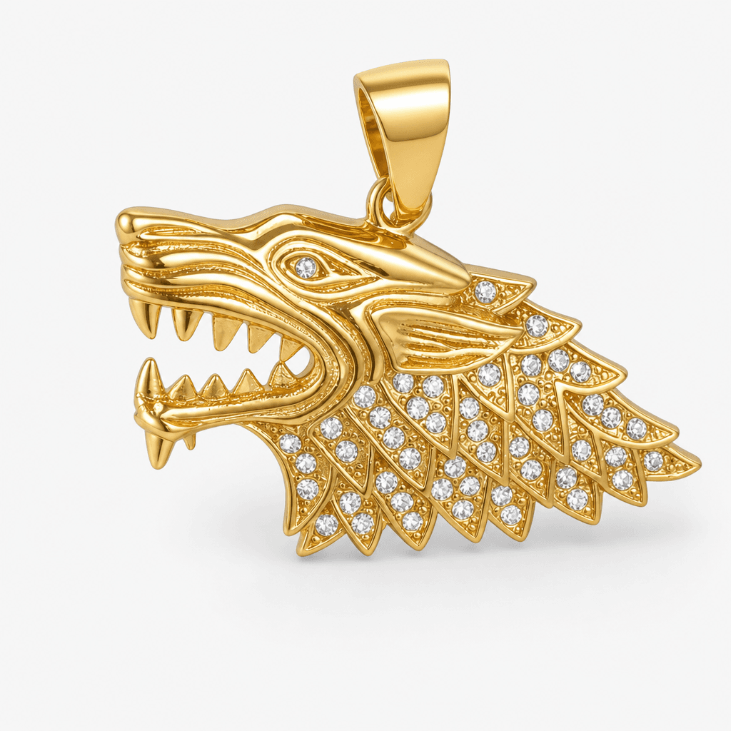Wolf Head CZ Pendant in Gold