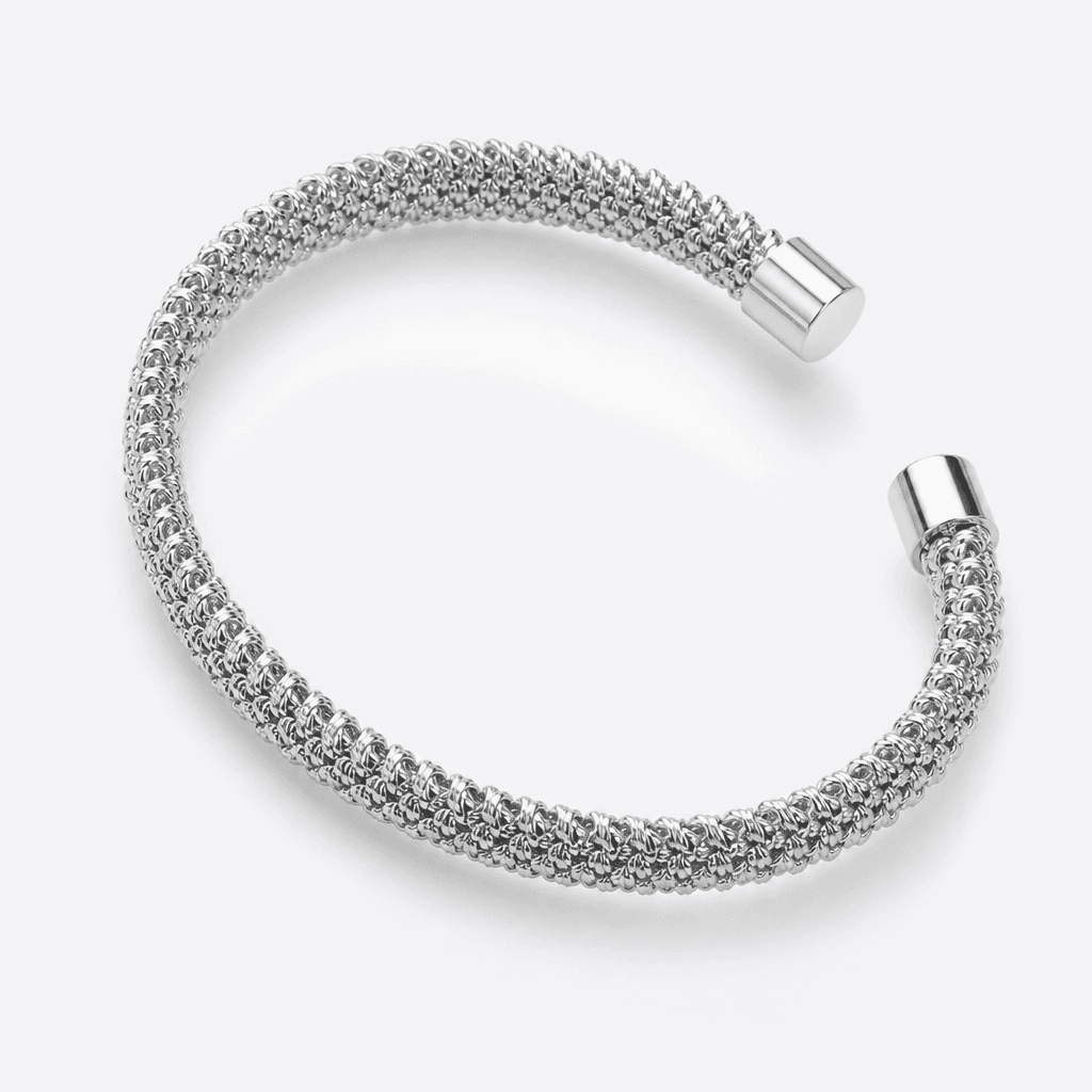 Woven Mesh Cuff Bracelet in Silver