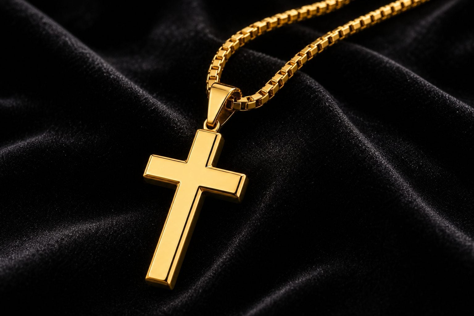 Gold classic cross pendant on velvet — NeverTarnish