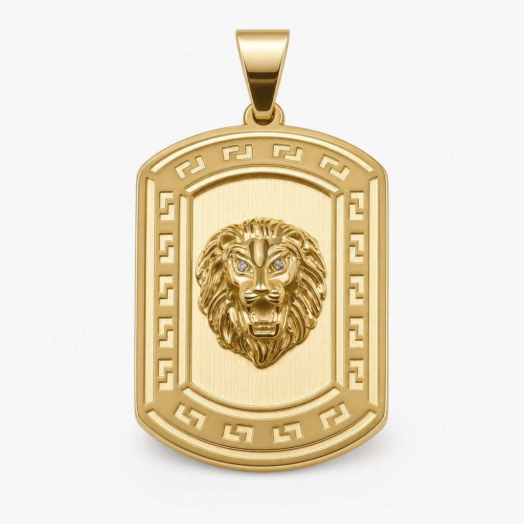 Lion Greek Key Dog Tag Pendant
