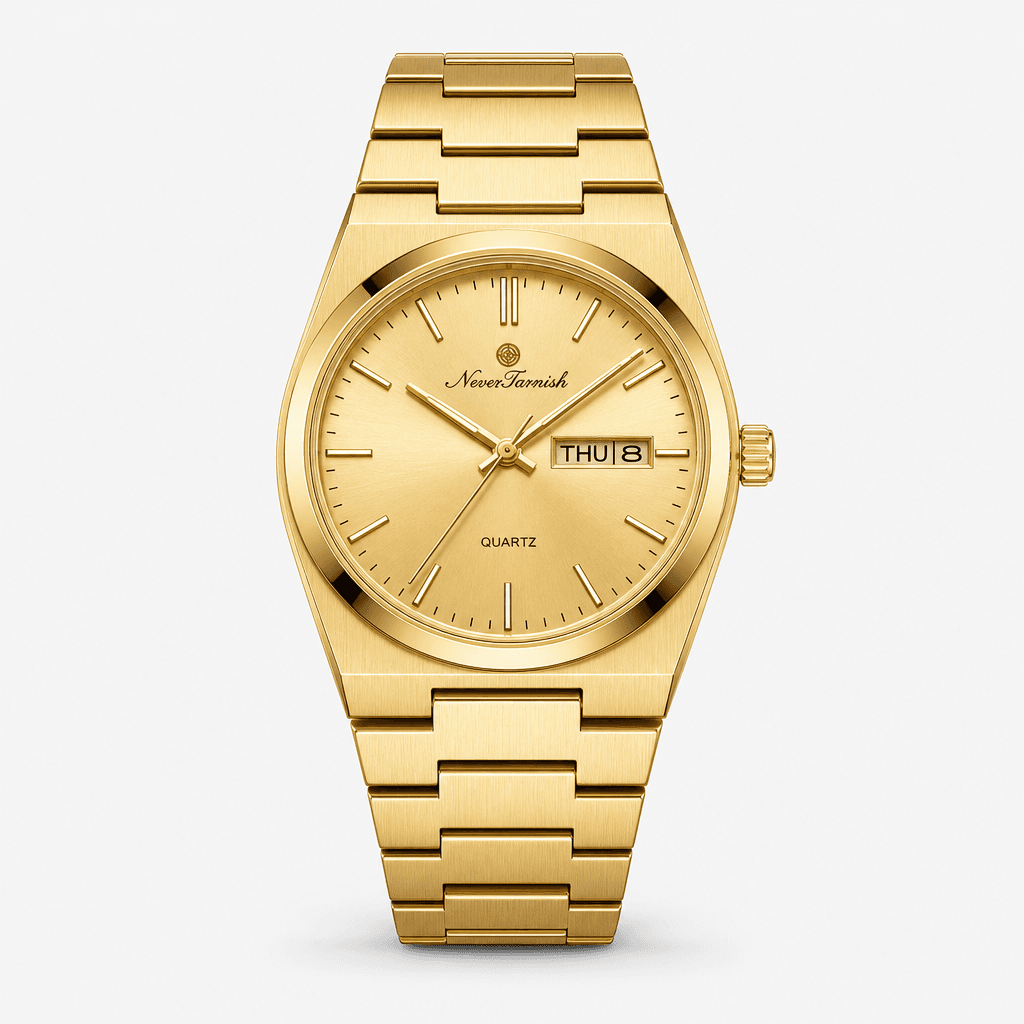 Round Day-Date Bracelet Watch — Gold in Gold