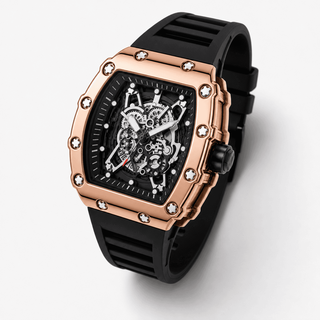 Tonneau Skeleton Sport Watch — Rose Gold in Rose Gold
