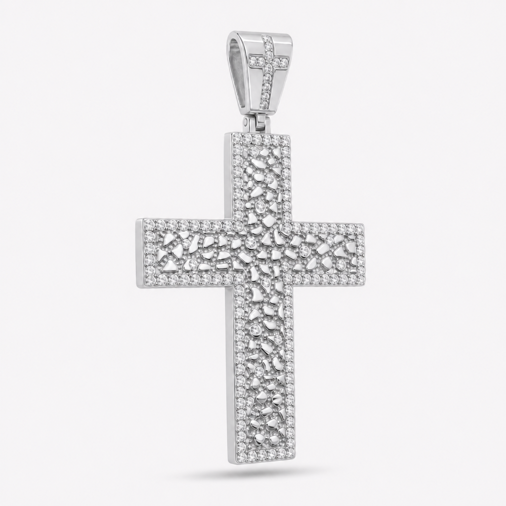 Bark Nugget Cross Pendant — silver
