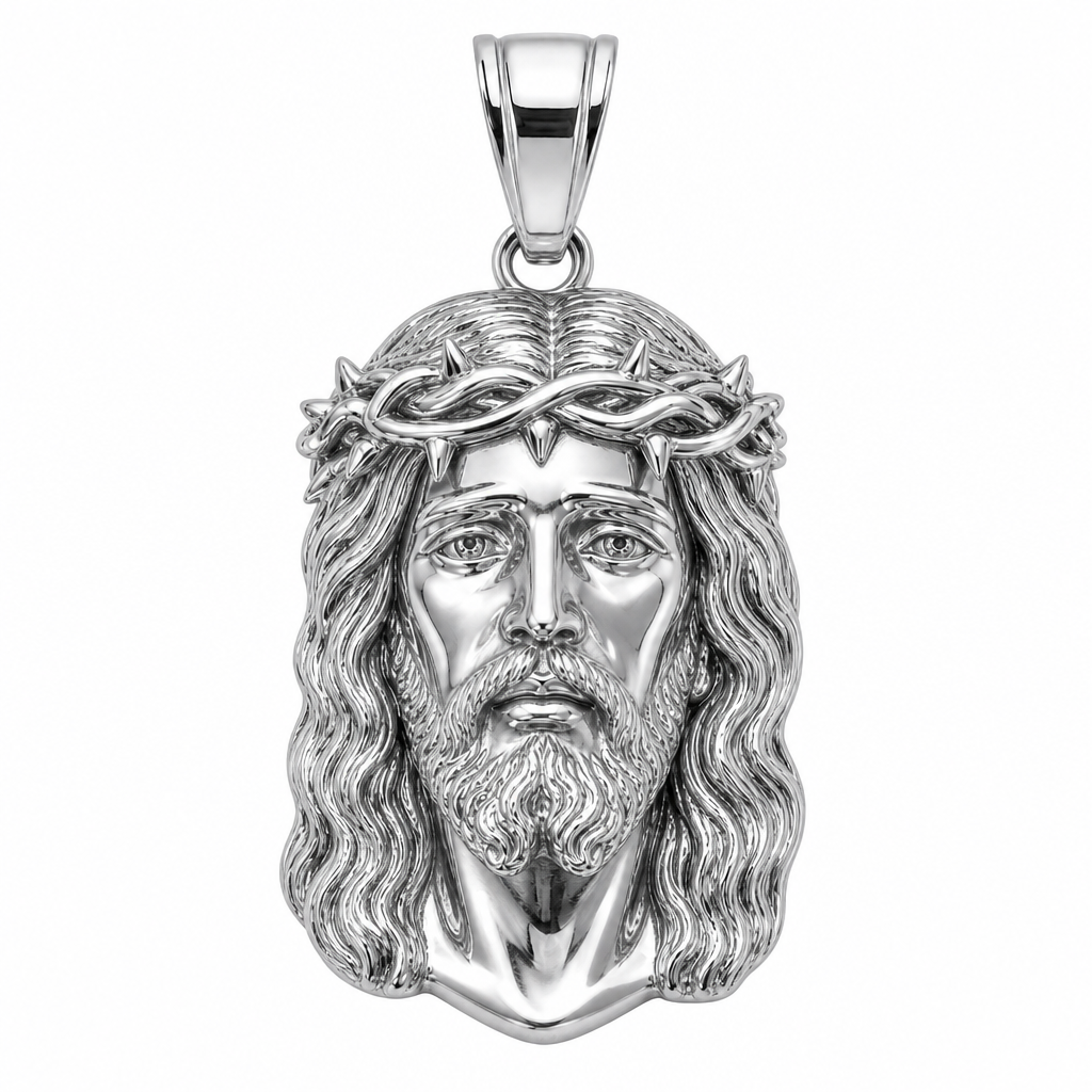 Classic Jesus Head Pendant — silver