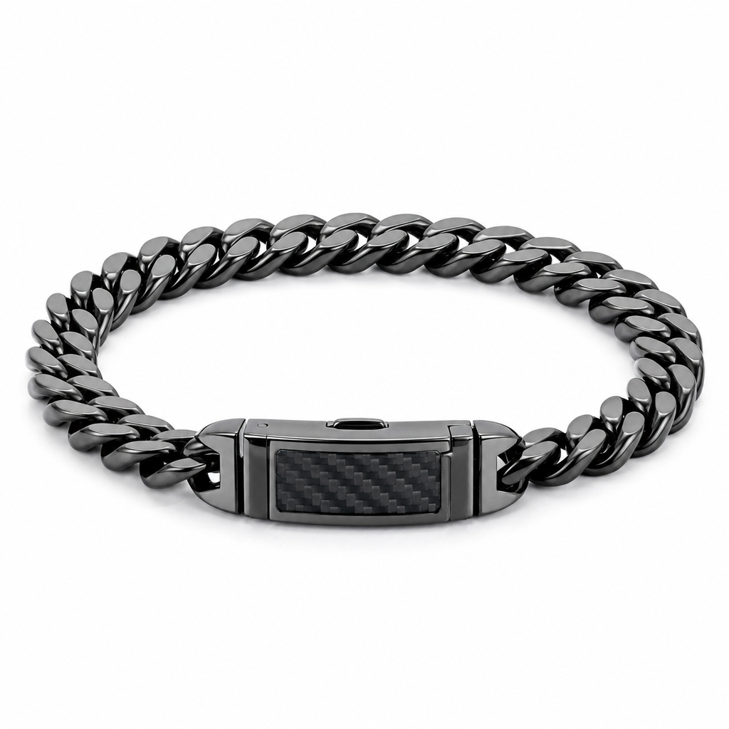 7mm Cuban Link Carbon Fiber Bracelet — silver 3mm