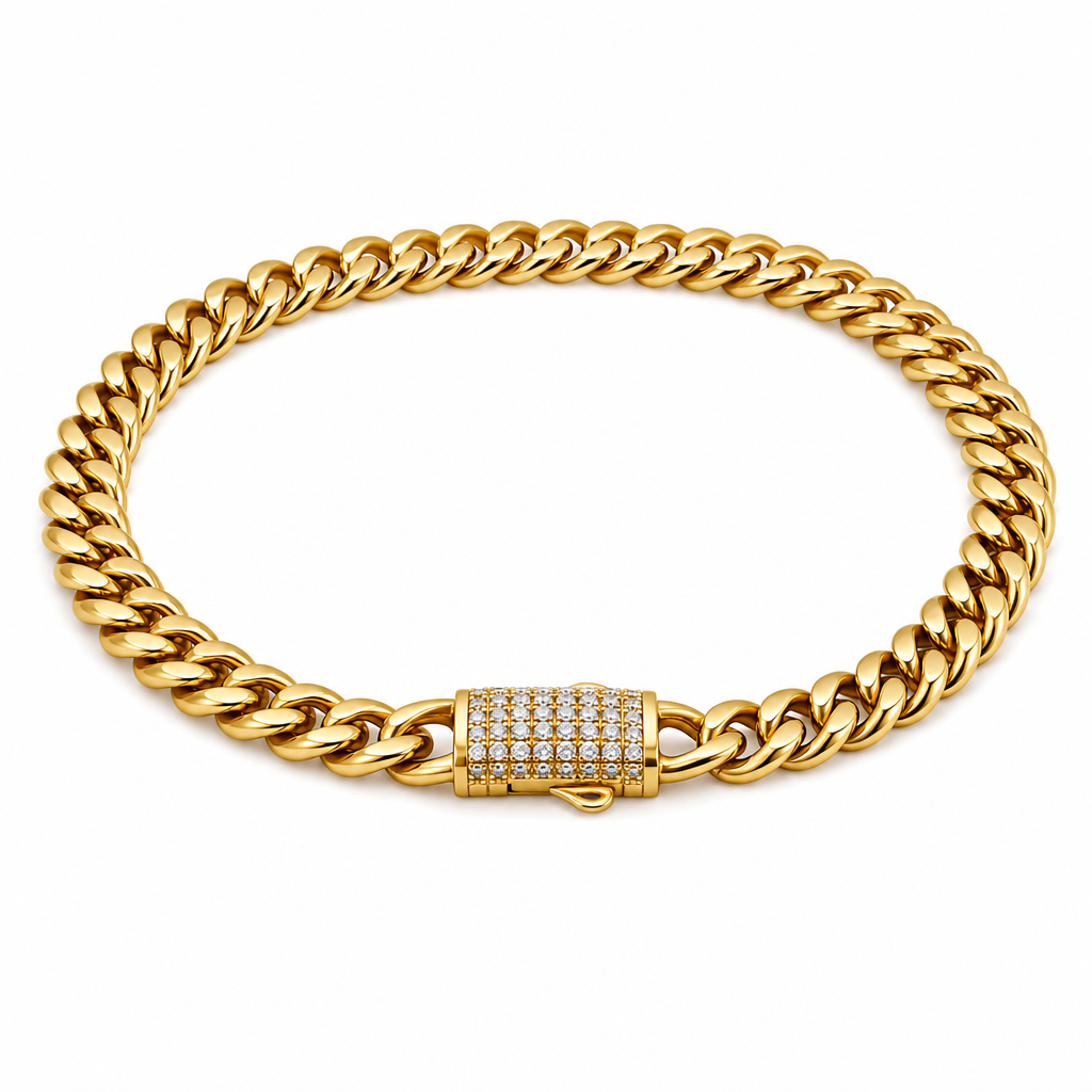Cuban Miami CZ Box Lock Bracelet — gold 6mm