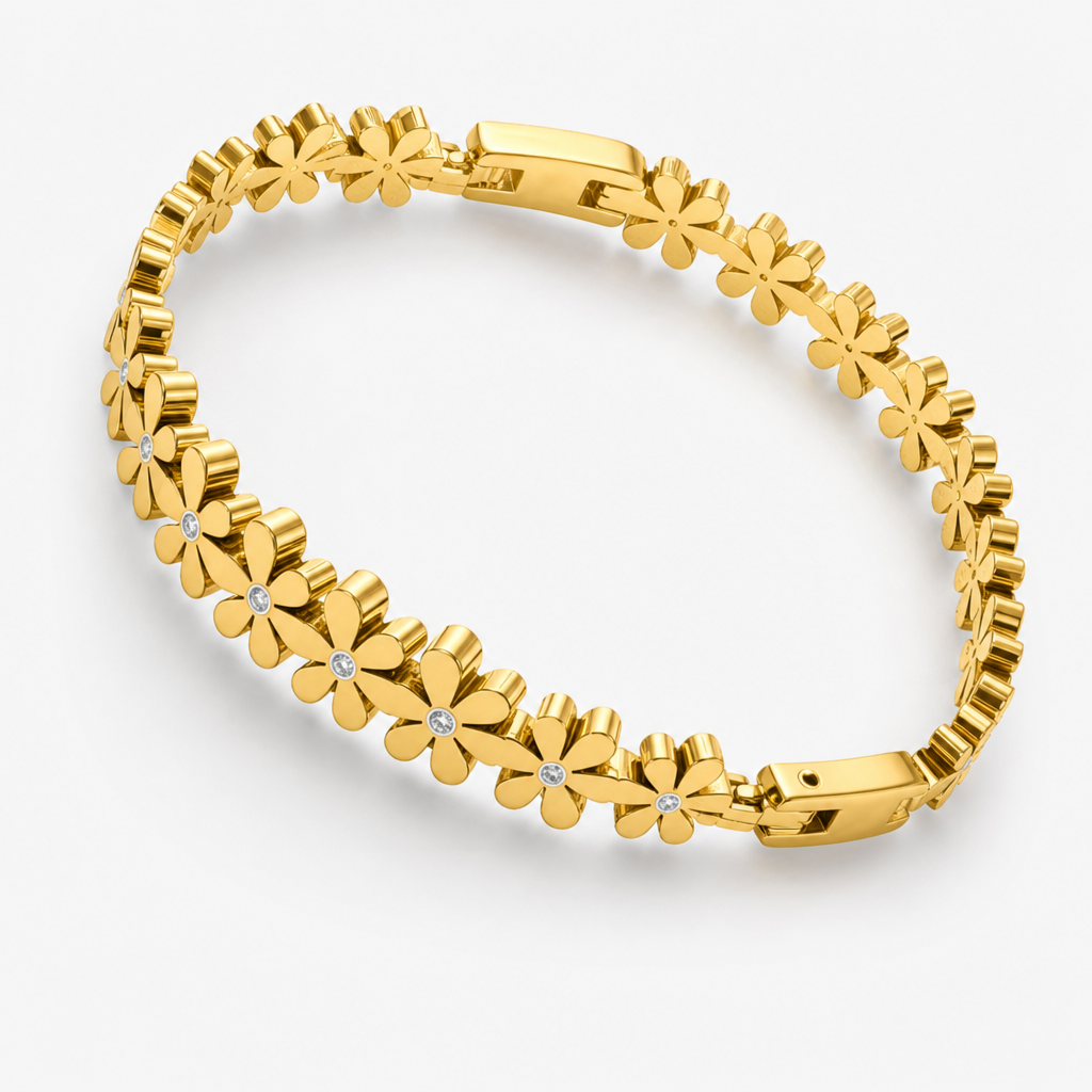 Daisy Flower Hinge Bangle — gold 8mm