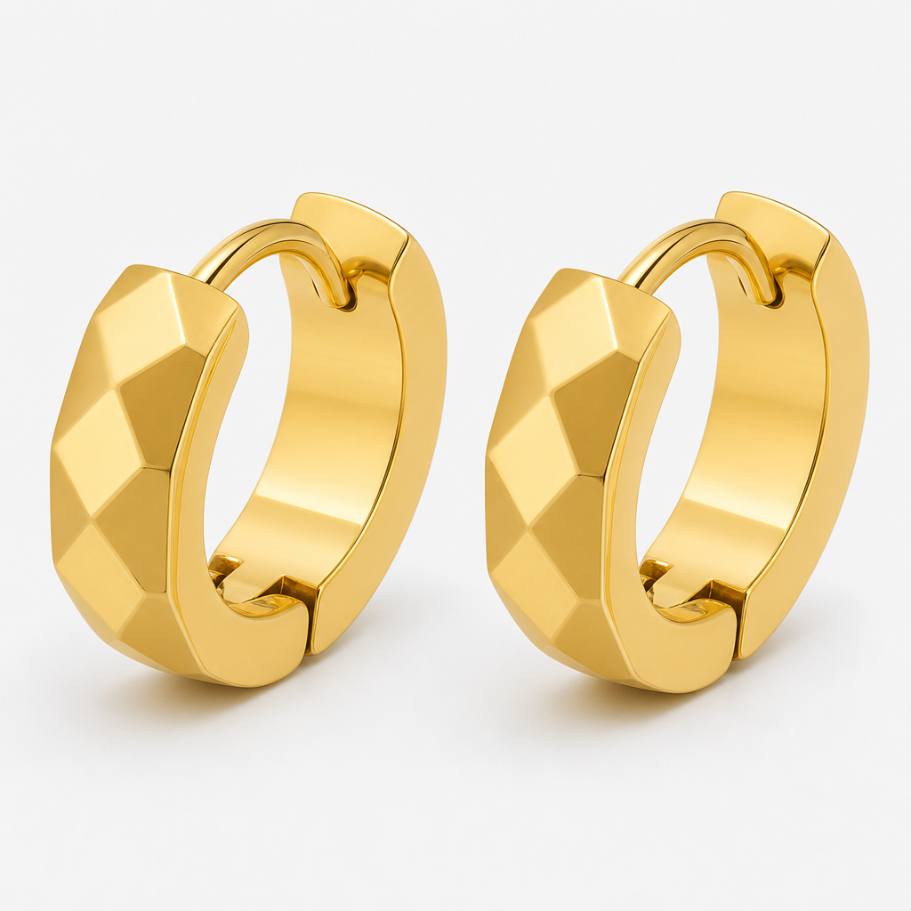 Faceted Polygonal Huggie Earrings — gold