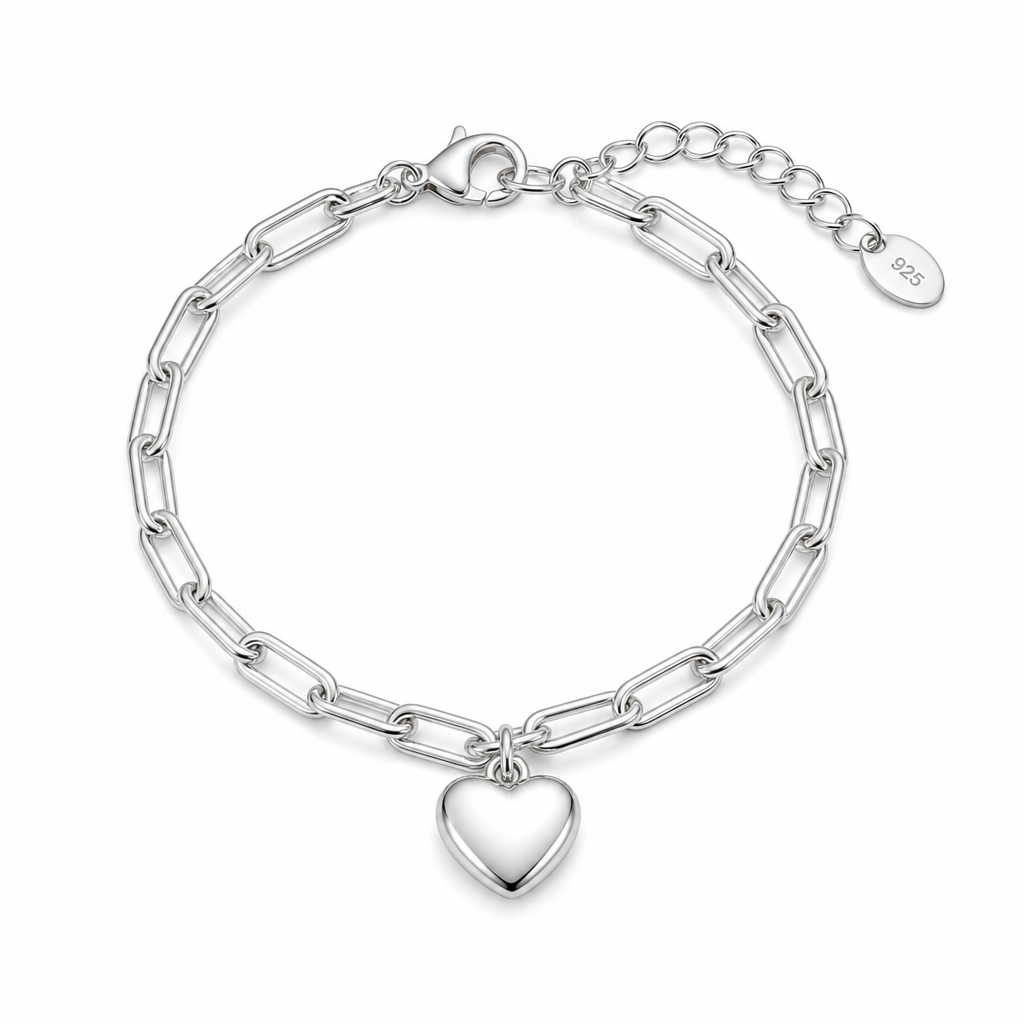 Heart Charm Box Link Bracelet — silver 2mm