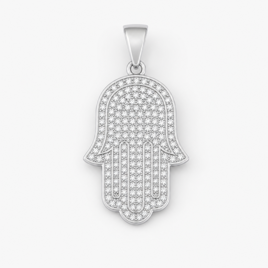 Iced Hamsa Pendant — silver