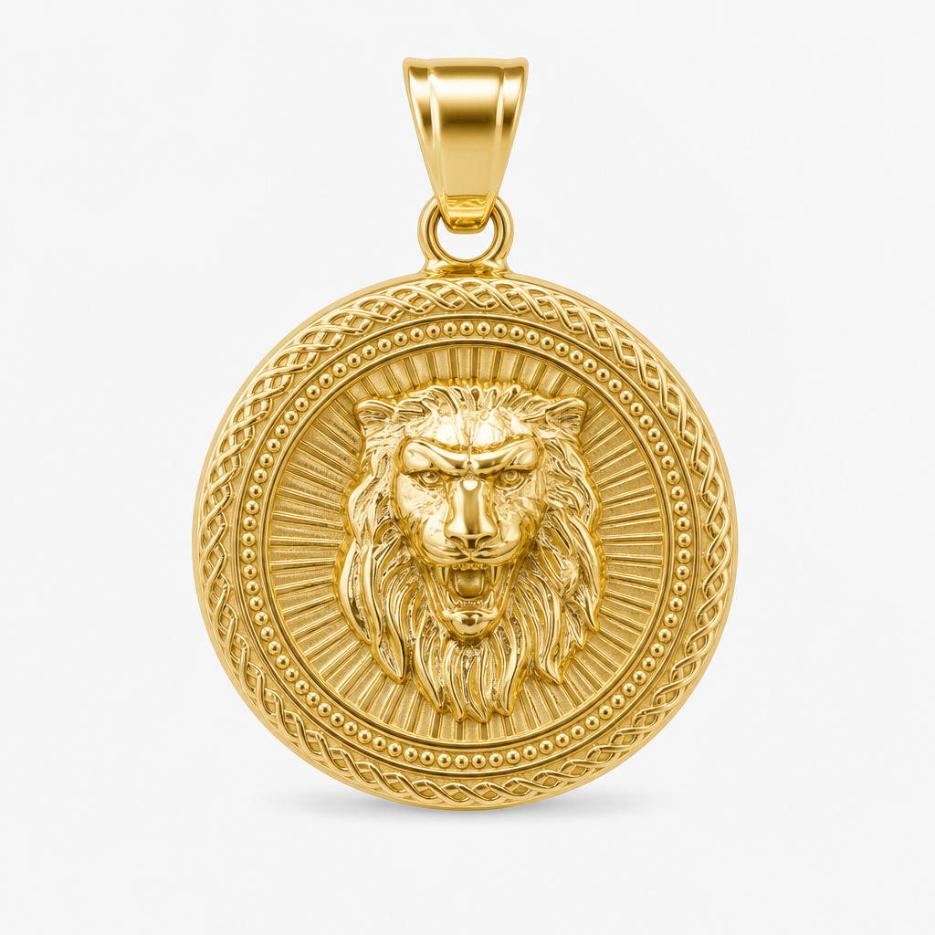 Lion Sunburst Medallion Pendant — gold
