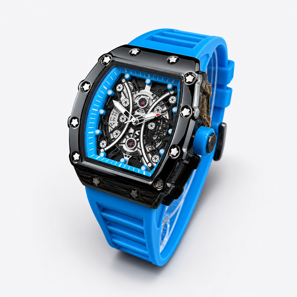 Tonneau Skeleton Sport Watch — Blue — blue