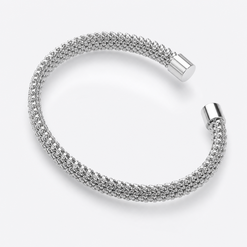 Woven Mesh Cuff Bracelet — silver 8mm