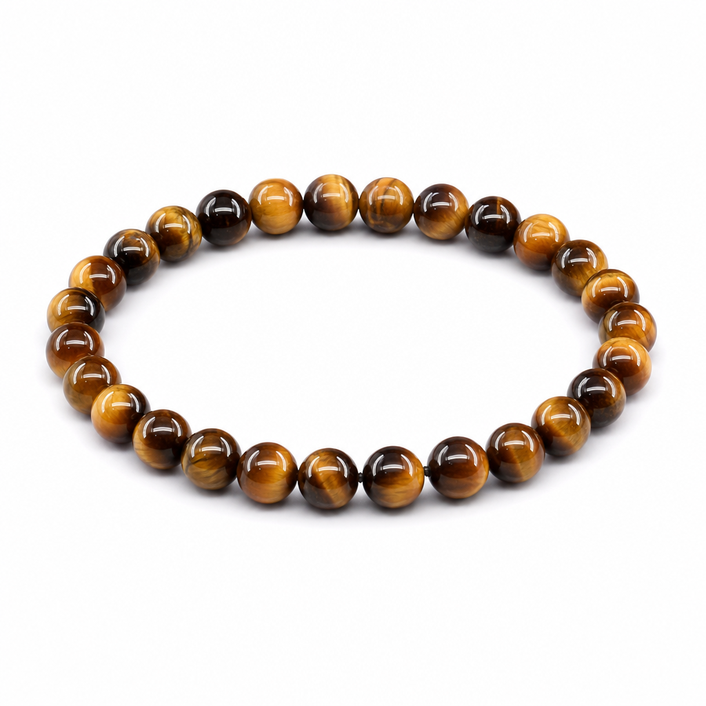 6mm Yellow Tiger Eye Bead Bracelet — silver 6mm