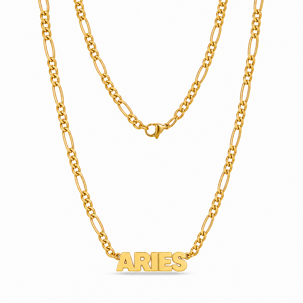 Zodiac Figaro Nameplate Necklace — gold Aries